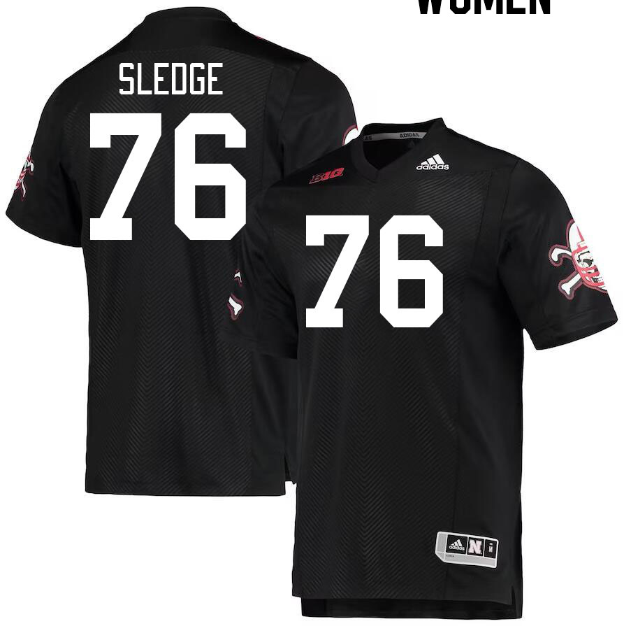 Women #76 Sam Sledge Nebraska Cornhuskers College Football Jerseys Stitched Sale-Black